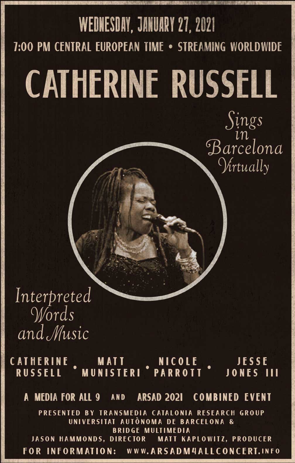 Poster for Catherine Russell Virtual Concert in Barcelona