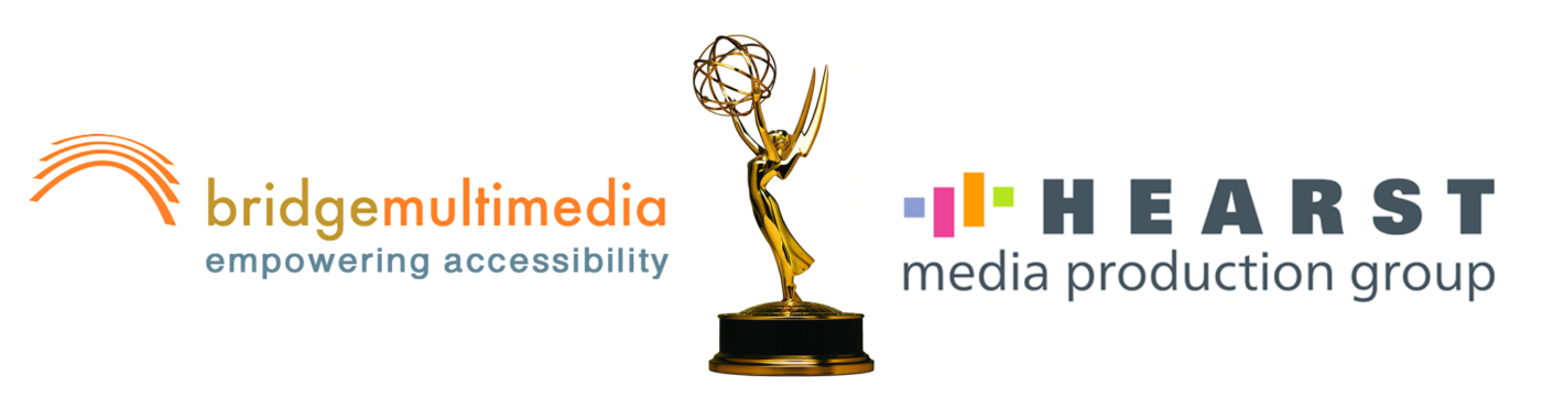 Logos for Bridge Multimedia and Hearst Media Production Group next to an Emmy award.